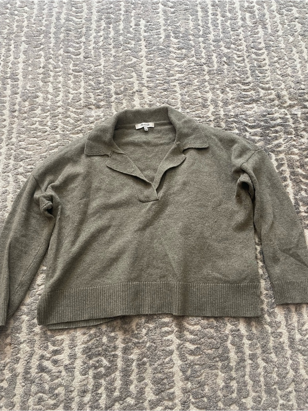Madewell Olive Green Polo-Style V-Neck Sweater